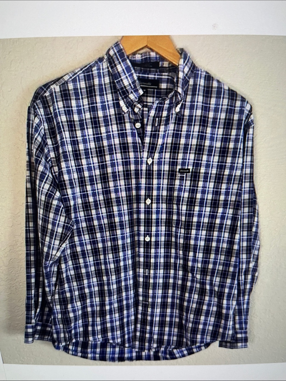 L.L. Bean Navy, White and Black Plaid Button-Down Shirt